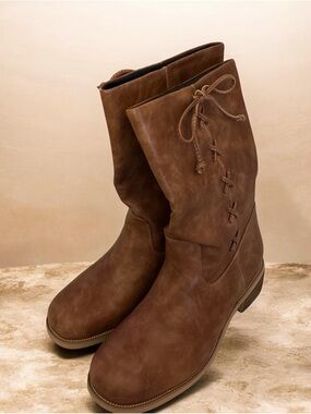 Women's Brown Mid-Calf Lace-Up Casual Boots